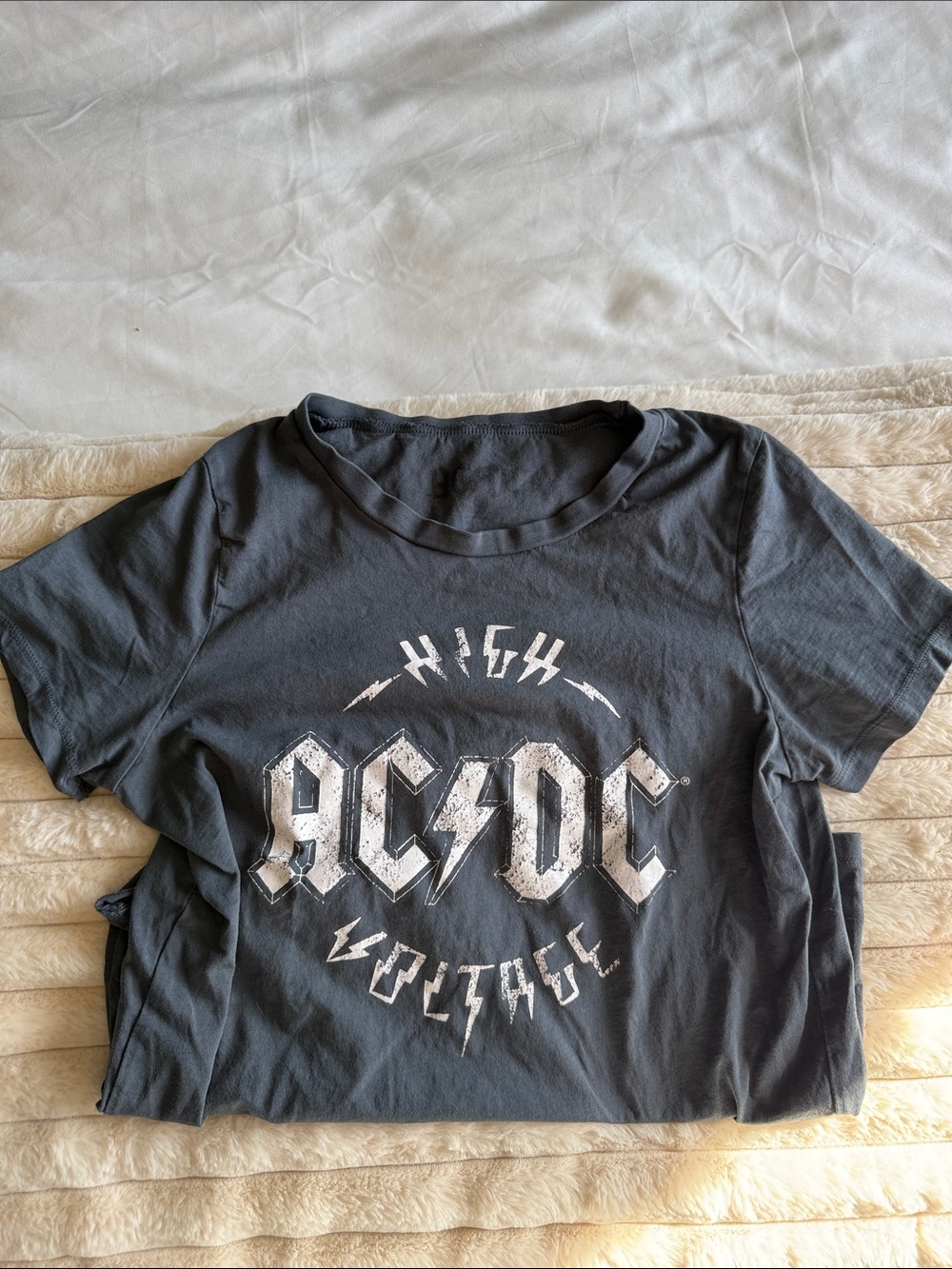 AC/DC Gray Crewneck Tee with Subtle Washed Finish